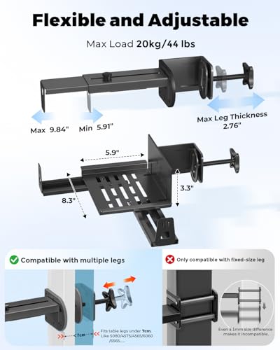 JOY worker No Drilling Under Desk PC Mount for Standing Desk, Clamp-On Desk Leg Computer Mount with Extra Protective Arms, Adjustable Computer Case CPU Holder Holds Up to 44lbs, Black - color: Black, style: Upgraded