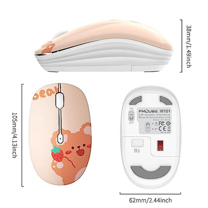 FMOUSE Cute Wireless Mouse, Bluetooth & 2.4GHz Dual Mode, Silent Click, AA Battery Powered, Kawaii for Kids Students Teen Girls, Compatible with Laptop Mac iPad PC (Kerry Bear) - color: Kerry Bear