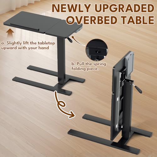 Big Big 32" W x 16" D Tilt Desktop Overbed Table with H-Shaped Sturdy Base, Stable Metal and 360° Concealed Casters, Moveable Bedside Desk for Home,Office,Hospital Use (Black) - color: Black, style: Tilt