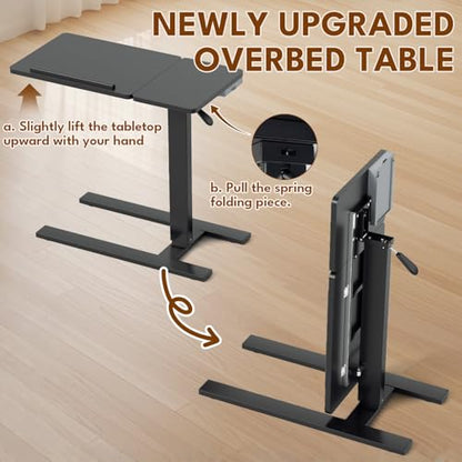 Big Big 32" W x 16" D Tilt Desktop Overbed Table with H-Shaped Sturdy Base, Stable Metal and 360° Concealed Casters, Moveable Bedside Desk for Home,Office,Hospital Use (Black) - color: Black, style: Tilt