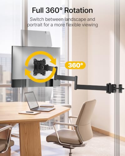 monTEK Universal Pole Monitor Arm 25 Inch Extra Long Reach - Single Desk Mount for 17-32 inch Screens, Steel Full Motion Mount, VESA 75/100mm, 636mm Extension - size: 27" Long Arm