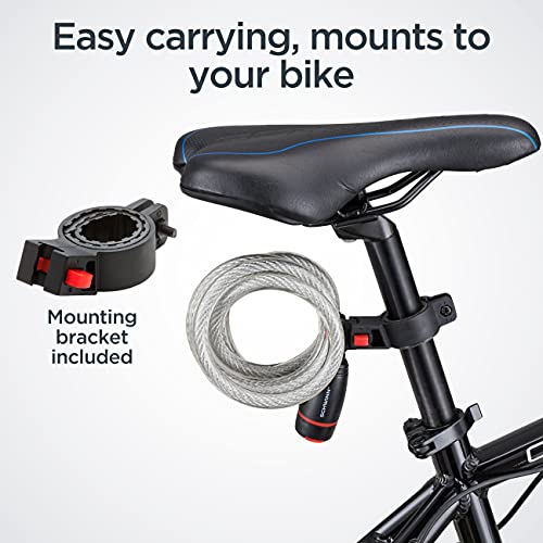 Schwinn Bike Cable Lock with Keys, 6 ft x 12 mm, Black & Silver, Durable Steel, Protective Vinyl Cover, Carrying Bracket for Transport, Anti Theft Protection, Bike Lock Cable for Security
