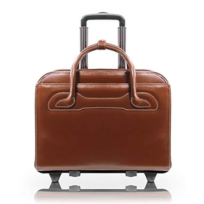 McKlein WILLOWBROOK, 17" Leather Detachable -Wheeled Ladies' Laptop/Computer & Tablet Business Briefcase Bag/Women's Rolling Overnight Travel Bag, Removable trolley case - color: Brown, size: 18"x8.75"x14.5"