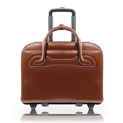 McKlein WILLOWBROOK, 17" Leather Detachable -Wheeled Ladies' Laptop/Computer & Tablet Business Briefcase Bag/Women's Rolling Overnight Travel Bag, Removable trolley case - color: Brown, size: 18"x8.75"x14.5"