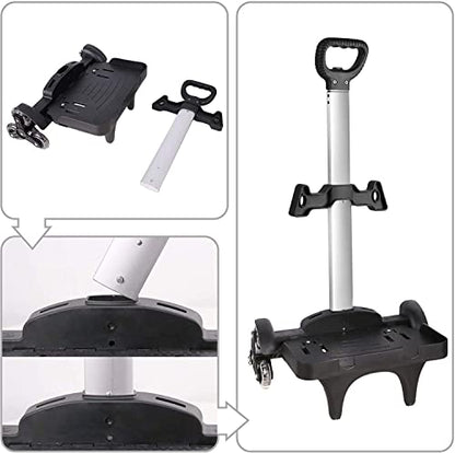Backpack Trolley, Wheeled Trolley Aluminium Alloy Foldable Hand Cart with Border Base 6 Wheels Rolling Luggage Carts for Kids Teens Adult School Travel (6 Wheels with Edge Guard) - color: 6 Wheels With Edge Guard
