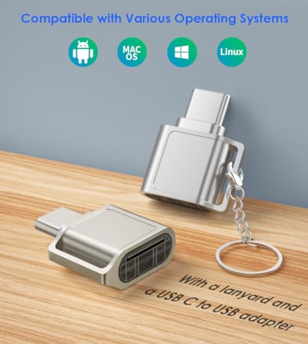 Micro SD Card Reader, USB C SD Card Reader, Type C TF Memory Card Reader with USB C to USB Adapter and Keychain, Compatible with iPhone 17/16/15, iPad, Samsung Galaxy, MacBook, Laptops and Tablets