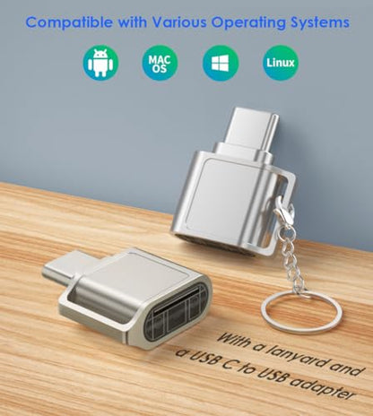 Micro SD Card Reader, USB C SD Card Reader, Type C TF Memory Card Reader with USB C to USB Adapter and Keychain, Compatible with iPhone 17/16/15, iPad, Samsung Galaxy, MacBook, Laptops and Tablets