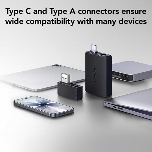 Lexar Dual Slot SD/Micro SD Card Reader, Up to 255MB/s, USB-A/C, USB 3.2 | Dual USB-C & USB-A Connectors, Simultaneous Offload, Compatible w/ PC, Laptop, Tablet, Smartphone, Compact, LRW360U-BNBNG - style: MicroSD / SD Dual-Slot USB 3.2