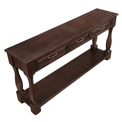 60" Solid Wood Console Table for Entryway,Sofa Table with 3 Drawers | 60" Espresso Entryway Table with Storage Drawers & Shelf,Solid Wood Long Sofa Table for Hallway,Foyer,Entry,Easy Assembled - color: Espresso