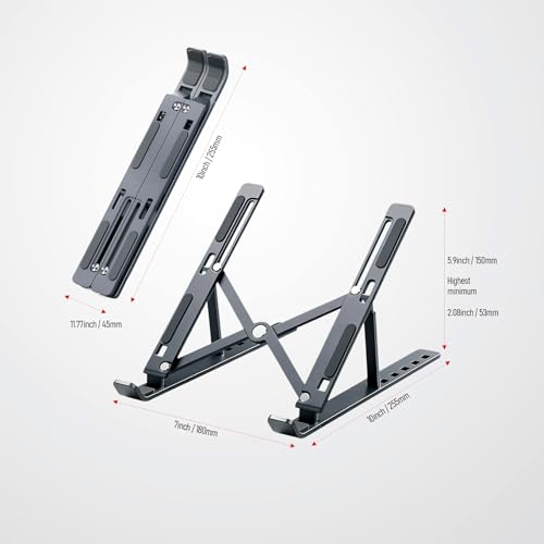 Portable Foldable Laptop Stand Adjustable Cooling Desktop Holder Space Saving Sturdy Structure for All Laptops Notebooks Computer Desk Office Home Use (Black) - color: Black