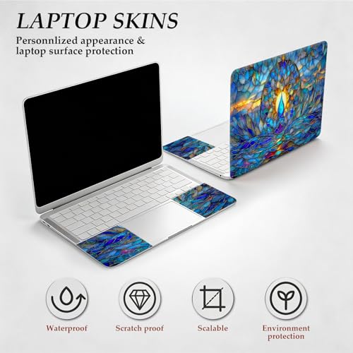 DEGDFSGR 12.1-15.6 Inch Universal Reusable Laptop Skin Sticker Decal, Waterproof Removable Protector for Notebook Cover, Scratch-Resistant Vinyl Cuttable Full Wrap Sticker, Blue Lotus Water Droplet - color: Blue Lotus Water Droplet
