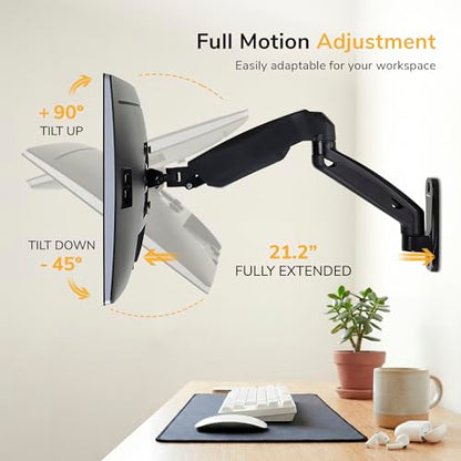 Mount-It! Monitor Wall Mount Arm, Full-Motion Gas Spring, Fits 13–32″ Screens up to 14.3 lbs, VESA 75x75 & 100x100, Tilt Swivel Rotate, Single-Stud Wall Mounted Computer Monitor Arm, RV Compatible
