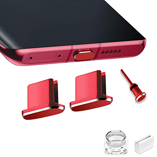 USB C Port Dust Cover Plug Cap 2 Metal Anti Dust Protectors for Smartphone MacBook Pro Air Charging Port Compatible with Samsung Galaxy S24 S23 S22 S21(Red) - color: Red
