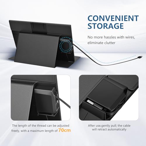 G-STORY Portable Monitor 14 Inch FHD 1080P IPS USB-C,USB-A Laptop Monitor with Adjustable and Hidden Cable Design，Extender Display with Smart Cover for Laptop PC MAC Perfect for Travel