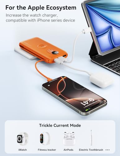 Portable Charger 10000mAh 20W, Wall Plug, 2 Cables, iWatch Charging | Digital Display, Compact Lightweight, USB C Fast Charge, USB-A 18W, Multi Protection, Travel Essential, for iPhone 17 16, Pad - color: Vitality Orange