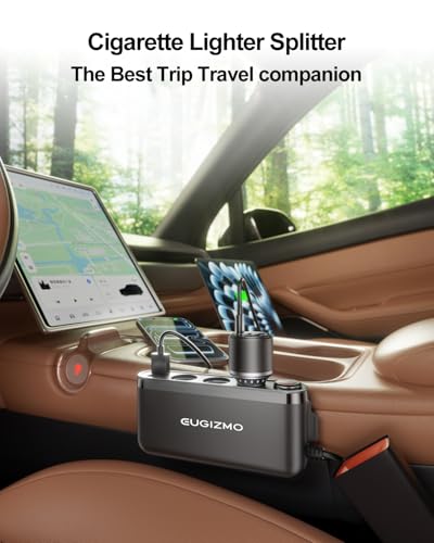 7 in 1 Cigarette Lighter Splitter, 200W Car Charger Plug Adapter | 1x PD30W USB-C, QC3.0 18W and 3x 2.4A USB Ports for iPhone RVs Boats Pair with Master Switch with LED Voltage Display