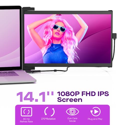 Mobile Pixels Portable Monitor, Duex Max DS Laptop Monitor Extender, 14.1 Inch 1080P FHD IPS, Plug and Play,Travel Monitors Extender for 14''-17 '' Laptops, Compatible with Windows/Mac/Android/Switch - size: 14.1" Duex Max DS