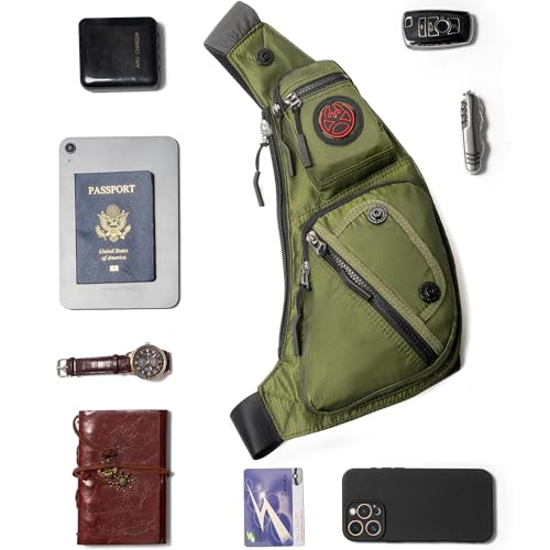 NICGID Sling Bag Chest Shoulder Backpack Crossbody Daypack for Men Women | Travel Outdoor Hiking Concealed Carry Fishing Fanny Tool Small Casual - color: Army Green-2620n