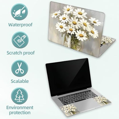 Universal Laptop Skin Decal, 3-Piece Vinyl Protector for 12 13 14 15.6" Notebook, Waterproof Anti-Scratch, Easy Trim & Bubble-Free Finish, Glass Vase Filled with White Daisies - color: Glass Vase Filled with White Daisies