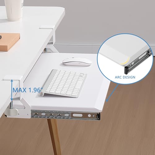 ETHU Under Desk Keyboard Tray - Small Slide Out Keyboard Shelf with C Clamp Mount, 19.7" x 11.8" Ergonomic Pull Out Tray for Home Office Desk, White - color: White, size: Small