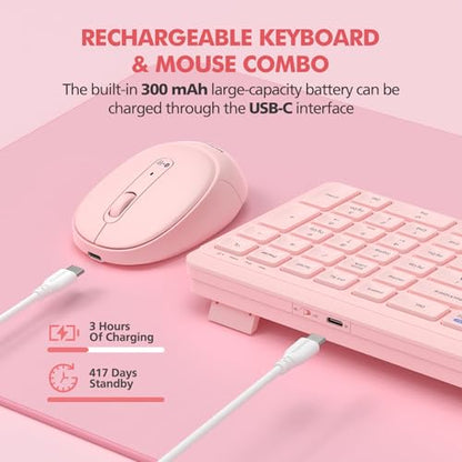 Pink Wireless Keyboard and Mouse Combo for Desktop Mac iPad Bluetooth 2.4 Ghz Rechargeable Slim Silent Click with Number Pad Compatible with Pc, Laptop, Tablet (Pink) - color: Pink