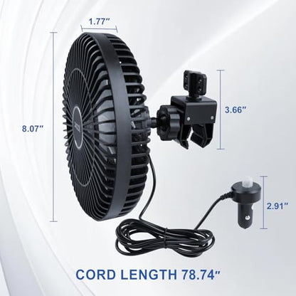 XOOL Clip Car Fan, 9 Inches 12V/24V Fan, 360° Rotatable Electric Cooling Clip on Fan with Stepless Speed Regulation for SUV, RV, Truck - size: Cigarette Single Fan 9''- Clip(Large）