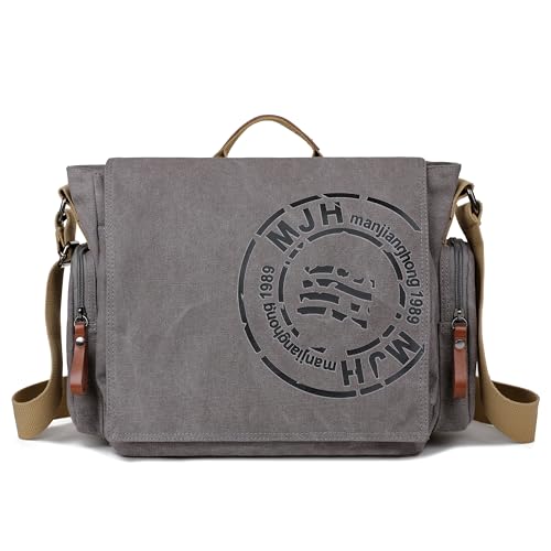 FSD.WG Satchel Messenger Bag for Men Canvas,Travel Shoulder bag 13.5" Laptop Bags - color: Grey