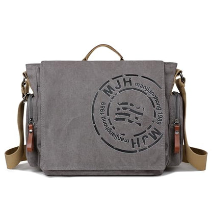 FSD.WG Satchel Messenger Bag for Men Canvas,Travel Shoulder bag 13.5" Laptop Bags - color: Grey