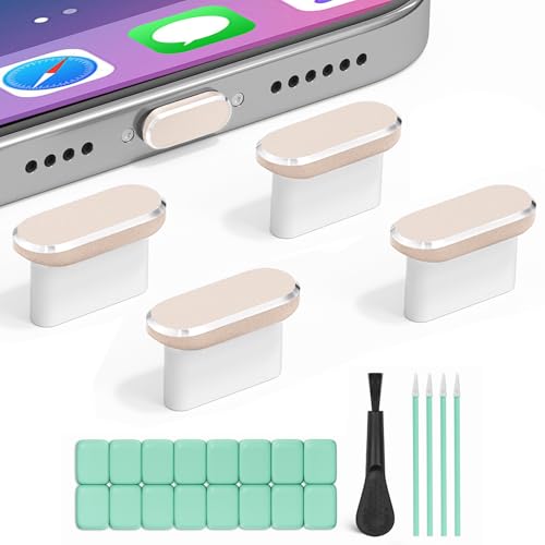 USB C Dust Plug, 4 Pack Type C Anti Dust Plug Cover for iPhone 17, 16, 15 Series, Galaxy S22/S21/S20 and Other USB-C Devices, Charging Port Protector Cap with Cleaning Brush (Gold) - color: Gold