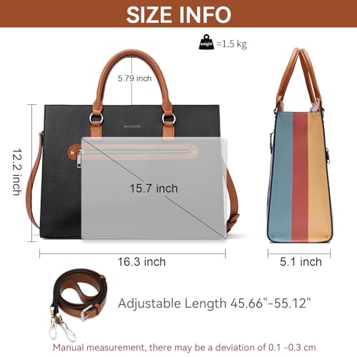 BOSTANTEN Leather Laptop Briefcase for Women Shoulder Bag 15.6 Inch Business Computer Work Tote - color: A-black