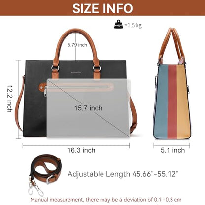 BOSTANTEN Leather Laptop Briefcase for Women Shoulder Bag 15.6 Inch Business Computer Work Tote - color: A-black