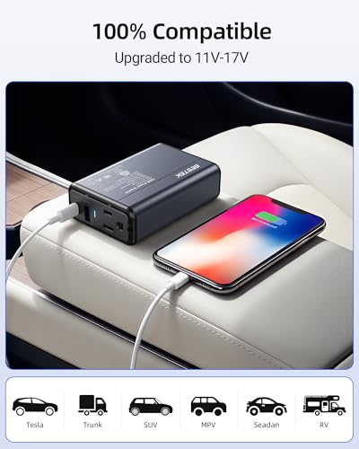 BESTEK 150W Power Inverter 11-17V, 30W USB-C, 18W USB-A Car Charger Adapter | 12V DC to 110V AC Converter, Vehicle Cigarette Lighter Plug Outlet for Tesla RV Phone Laptop, ETL Certified, Aluminum Housing - color: Grey