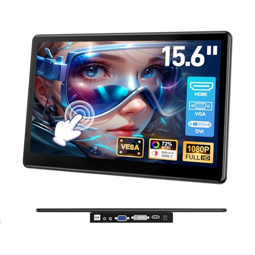 15.6 inch Portable Touchscreen Monitor with HDMI VGA DVI Ports, Screen Extender FHD 1920×1080 IPS Small Touch Screen Display Compatible with Laptops PC PS5/4, Industrial (with Remote) - size: 15.6 inch