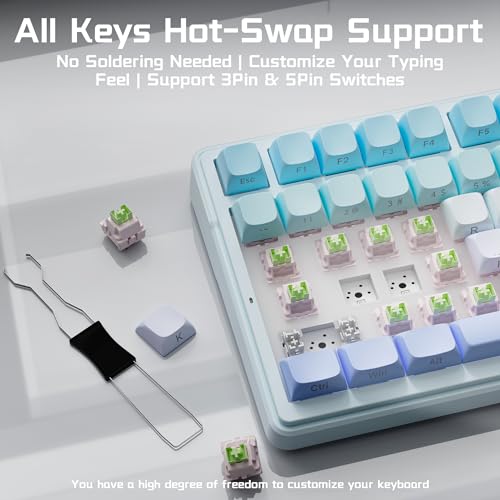 Aula F99 Wireless Mechanical Keyboard, Gasket Hot Swappable, Side Printed PBT Keycaps, RGB Backlit, Creamy Cute Sound Computer Gaming Keyboards, Tri-Mode BT/2.4GHz/USB-C Gaming Keyboard for PC/Tablet - color: Blue Purple