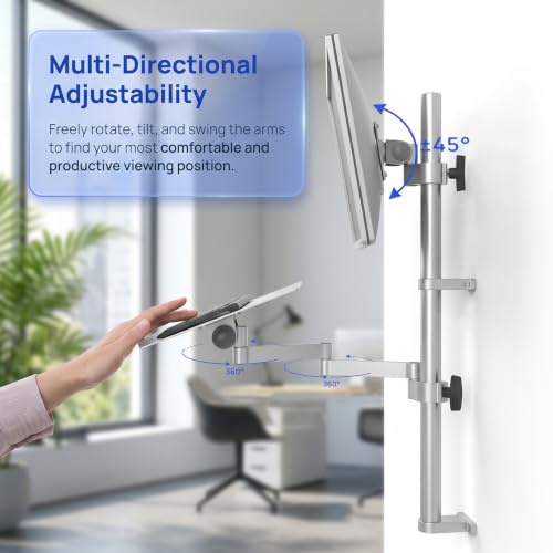 Monitor & Keyboard Wall Mount, Single Arm Computer Screen Workstation, Full-Motion Articulating Arm, W/Keyboard Tray, for 17-27 Inch Screen, Load Capacity 10kg
