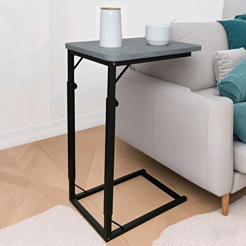 C-Shaped End Table for Couch, Adjustable Sofa Side Table with Sturdy Metal Frame, Small Space Rustic Gray TV Tray Table for Living Room, Bedroom, Bedside, Modern Functional Accent Furniture - color: Rustic Gray