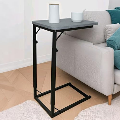 C-Shaped End Table for Couch, Adjustable Sofa Side Table with Sturdy Metal Frame, Small Space Rustic Gray TV Tray Table for Living Room, Bedroom, Bedside, Modern Functional Accent Furniture - color: Rustic Gray