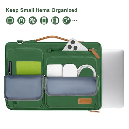 MOSISO 360 Protective Laptop Shoulder Bag, 15 inch Computer Bags | Compatible with MacBook Air 15 inch/Pro 15, Dell XPS Plus,Side Open Messenger Bag with 4 Zipper Pockets&Handle, Jungle Green - color: Jungle Green, size: 15 inch