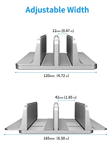 JARLINK Vertical Laptop Stand Holder, Aluminum Double Desktop Stand Holder with Adjustable Dock (Up to 17.3 inch), Compatible with MacBook, Surface, Chromebook, and Gaming Laptops, Grey - color: Grey, size: 2-slot