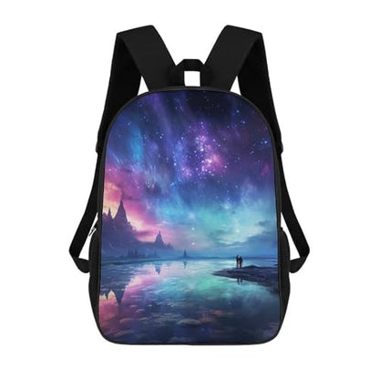 17-Inch Laptop Backpack Water-Resistant Northern Lights Daypack with Shoulder Strap Lightweight Casual Rucksack for Travel Commuter Hiking Outdoor Activities 20l Black