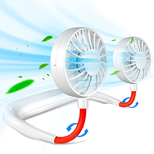JUANANIUG Portable Neck Fan Rechargeable Personal HandFree Fan Mini USB Wearable Neckband Sport Fan 3 Speed Adjustable 360 Degrees Rotation Perfect for Working Traveling Office Reading (White) - color: White