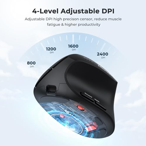 MEETION Ergonomic Vertical Mouse, Wireless Bluetooth Mouse, Black | Rechargeable mouse with dual Bluetooth 5.2 and USB, 4 DPI levels (800–2400), compatible with Windows, Mac, PC and iPad - color: Right Black New