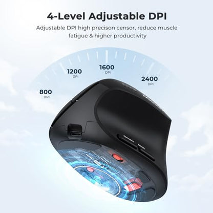 MEETION Ergonomic Vertical Mouse, Wireless Bluetooth Mouse, Black | Rechargeable mouse with dual Bluetooth 5.2 and USB, 4 DPI levels (800–2400), compatible with Windows, Mac, PC and iPad - color: Right Black New