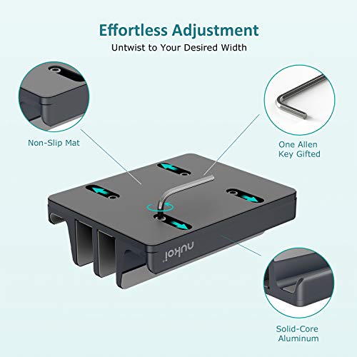 Vertical Laptop Stand - SPACEMax Adjustable GRIPLock Anti-Tip Silicone 4 Slots Aluminum Desktop Holder - Double Dock Stand - 2 Phone Slots Fits Up to 17.3” Laptops, Tablets, Phones - Gray - color: Gray
