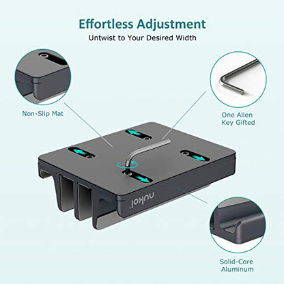 Vertical Laptop Stand - SPACEMax Adjustable GRIPLock Anti-Tip Silicone 4 Slots Aluminum Desktop Holder - Double Dock Stand - 2 Phone Slots Fits Up to 17.3” Laptops, Tablets, Phones - Gray - color: Gray