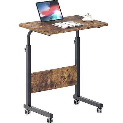 DlandHome 23.6 Inches Rolling Desk with Wheels Adjustable Height | Mobile Standing Desk Small Side Table Portable Laptop Cart PC Table, C-Shaped Bed Couch End Tables, Rustic Brown - color: Retro, size: 23.6 Inch