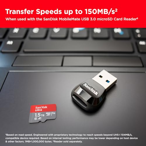 SANDISK 1.5TB Ultra microSDXC UHS-I Memory Card with Adapter - Up to 150MB/s, C10, U1, Full HD, A1, MicroSD Card - SDSQUAC-1T50-GN6MA - size: 1.5TB, style: Old Version
