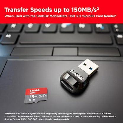 SANDISK 1.5TB Ultra microSDXC UHS-I Memory Card with Adapter - Up to 150MB/s, C10, U1, Full HD, A1, MicroSD Card - SDSQUAC-1T50-GN6MA - size: 1.5TB, style: Old Version