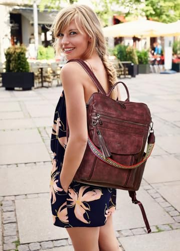 Laptop Backpack for Women 15.6 inch,Travel Leather Backpack Purse Nurse Teacher Carry on Backpack Computer Bag,Professional Water-Resistant College Business Work Casual Daypack,Two-tone Maroon - color: Two-tone Maroon