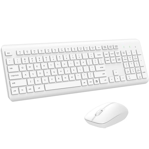 Wireless Keyboard and Mouse Combo, Full Size Silent Ergonomic Keyboard and Mouse, Long Battery Life, Optical Mouse, 2.4G Lag-Free Cordless Mice Keyboard for Computer, Mac, Laptop, PC, Windows(White) - color: White